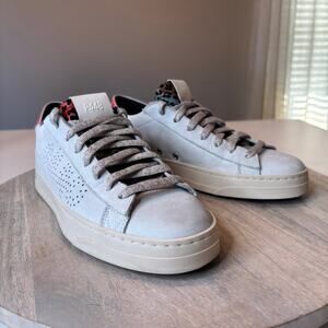 P448 Jack Women's White Leather Sneakers Animal Print Tongue Italy Sz EU 38 US 8